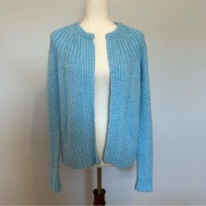 Light Blue Cardigan Sweater with Ribbed Knit and Long Sleeves